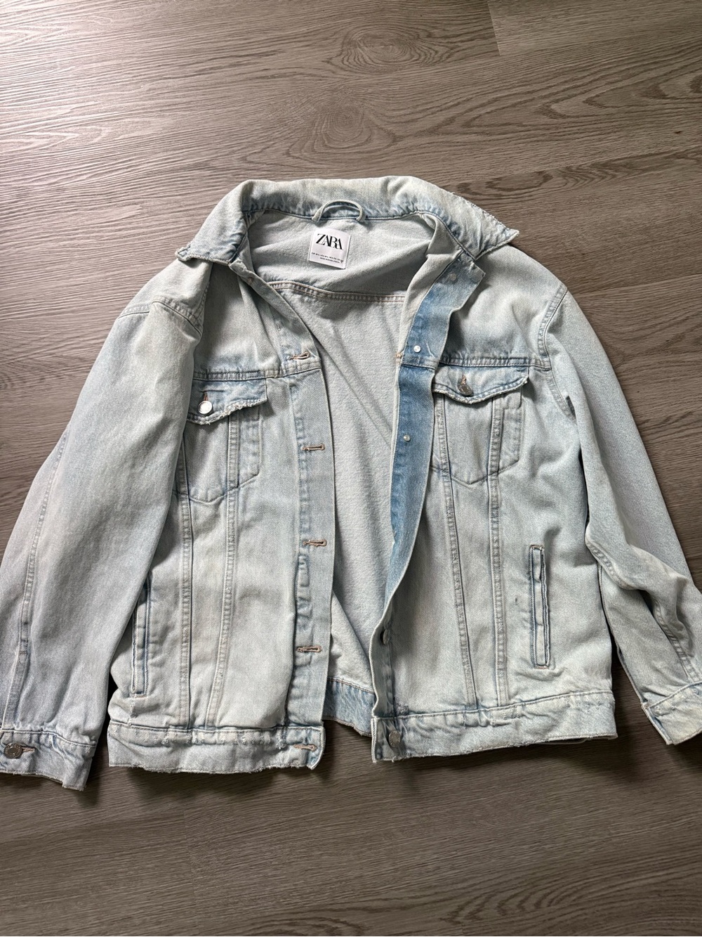 Zara Light Wash Denim Oversized Jacket - Women's Light Blue Jean Jacket